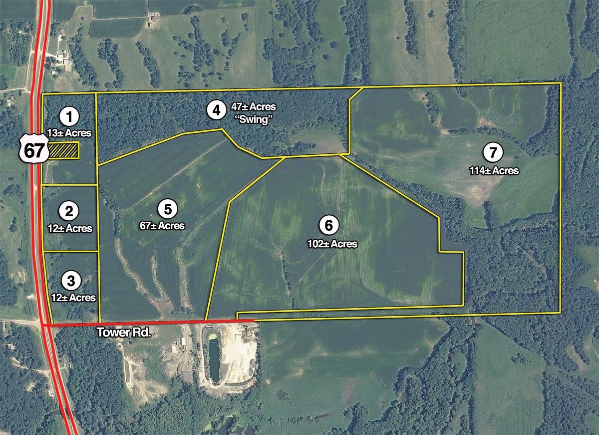 Tract map - 367+/- Acres Offered in 7 Tracts